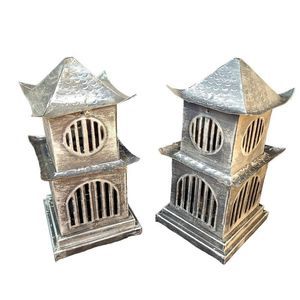 Pagoda Lantern Pair of Tea light candle holders Metal home decor